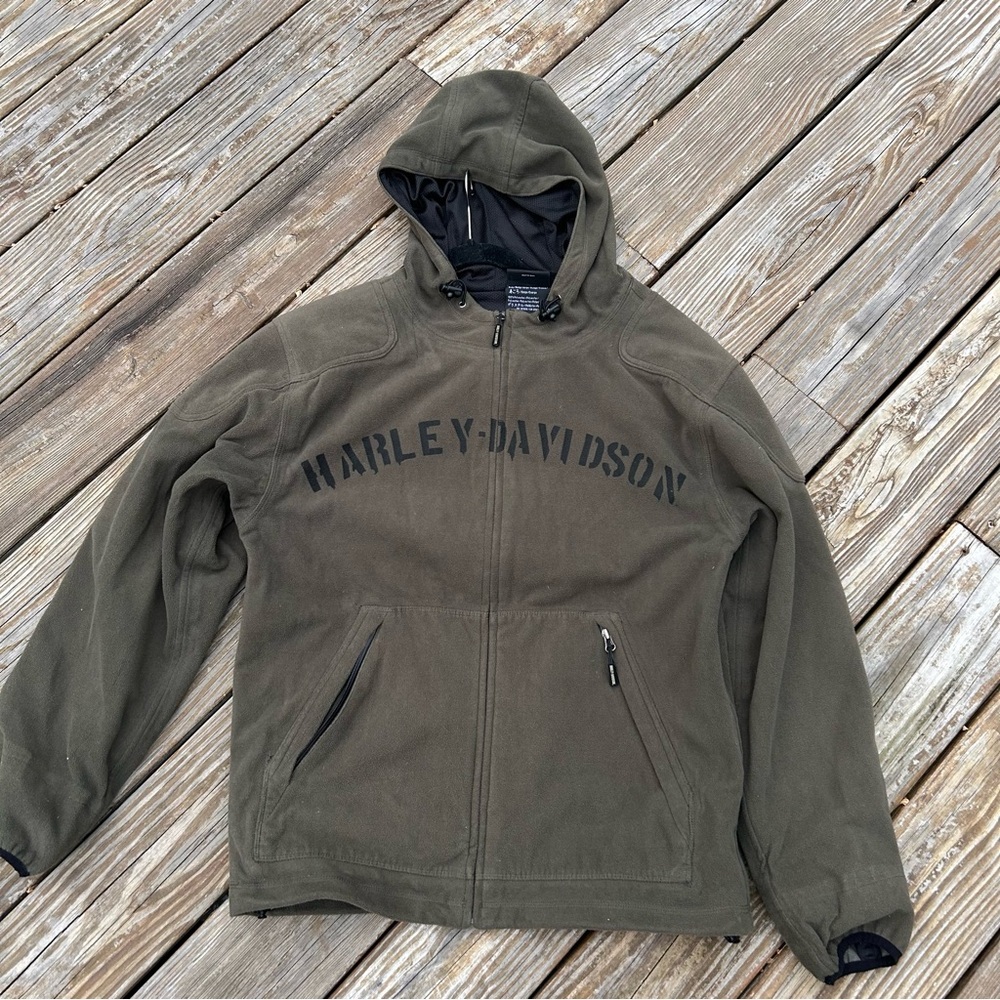 Harley-Davidson Deflector 2.0 Hooded Riding Fleece elbow patches spell out Vtg